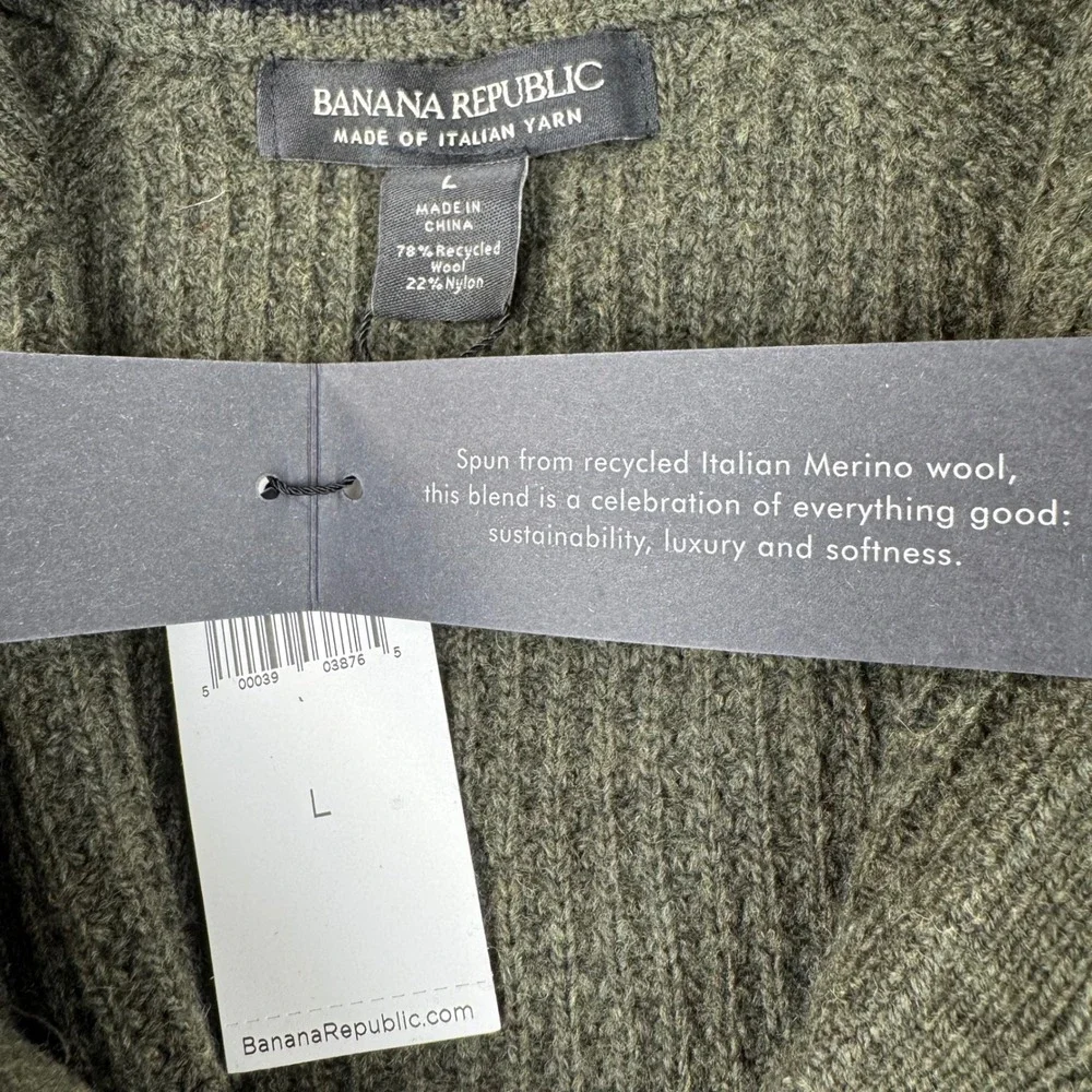 Banana Republic Sweater Mens L Olive Green Italian Merino Wool Waffle Knit